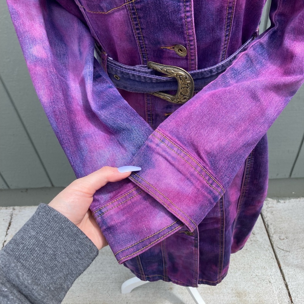 Dyed vintage denim long jean jacket - Picture 8 of 16